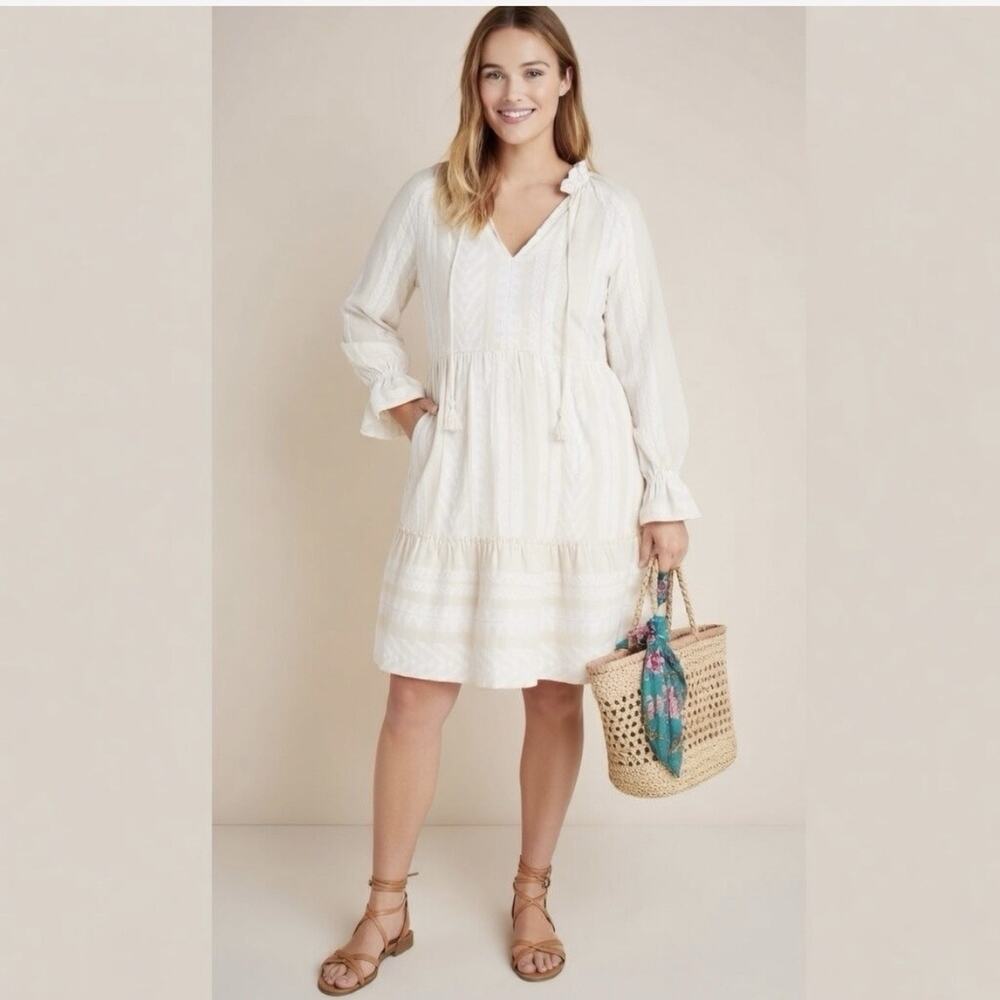 Anthropologie Dominique mini Dress size XL Cream White coastal Boho Chic Tunic